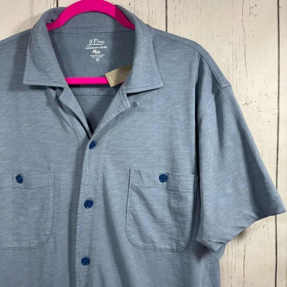 J.Crew Blue Garment Dyed Slub Cotton Knit Button Front Shirt XXL Coastal Casual - Picture 3 of 13